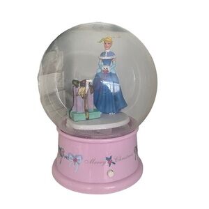 Gemmy Disney Cinderella Merry Christmas Musical Pink Snow Blowing Globe